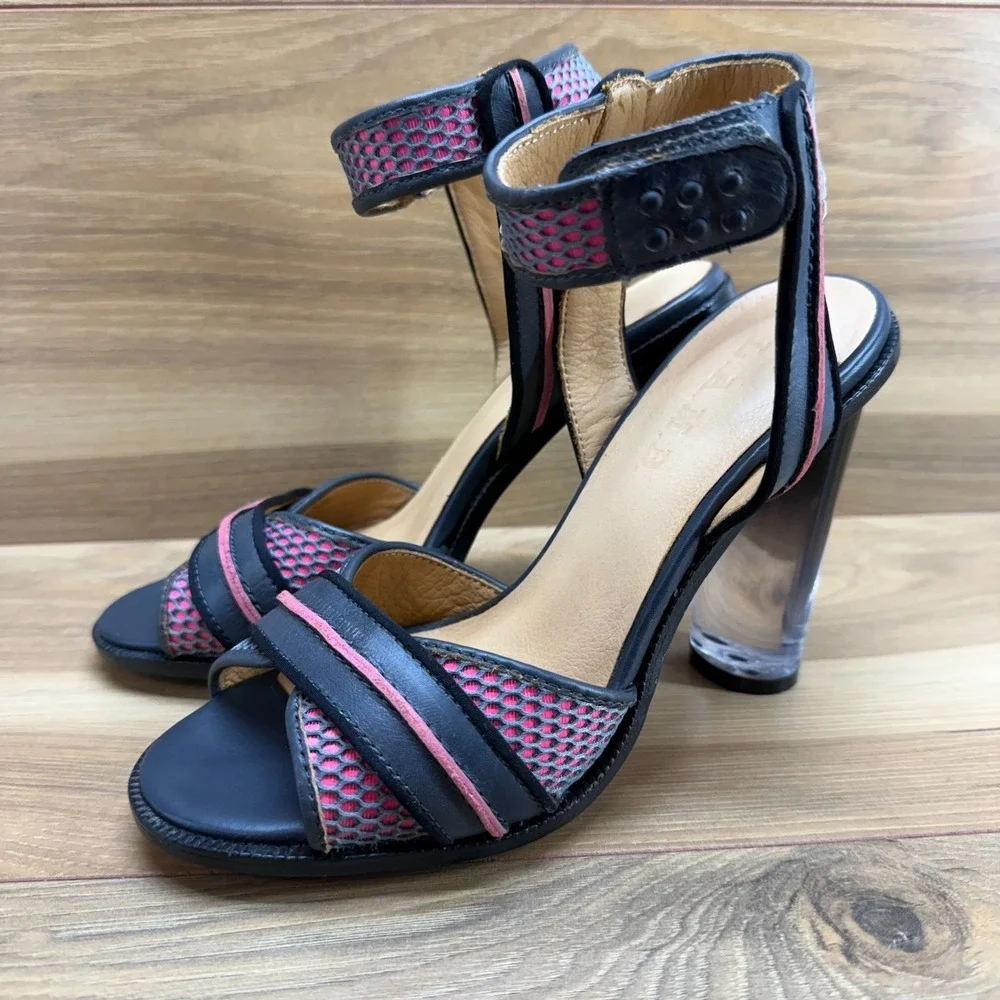 LAMB L.A.M.B. Carter Heels‎ Womens 7 M Neon Pink Blue Leather Ankle Strap